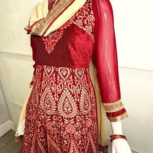 Luxury Red Gold Anarkali - 3 Piece Designer Suit Formal - Eid Wedding - S/M size